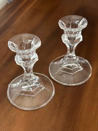 Vintage Clear Glass Candlestick Holders Set of Two - Etsy Israel