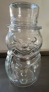 Vintage Glass Snowman Jar Clear Glass Holiday Container with ...