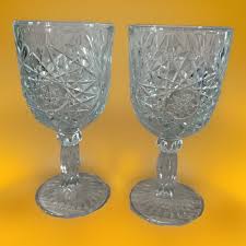 Libbey HOBSTAR Vintage Set Of 2 Water Wine Glasses Goblets ...