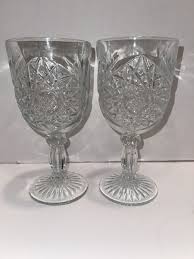 2 Vintage Libbey HOBSTAR Star Water Wine Goblets Glasses 7 1 ...