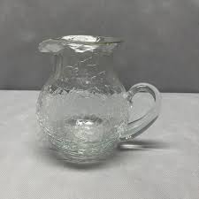 VINTAGE LARGE CLEAR CRACKLE GLASS 8 1/2” Wide PITCHER | eBay