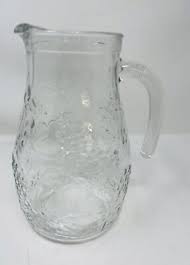 Vintage Textured Clear Glass Pitcher with Grapes & Fruit 8.5 ...