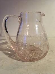 MCM Vintage Light Pink Crackle Glass 5” Hand Blown Pitcher ...