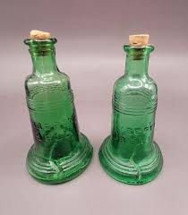 Vintage Pair of Green Liberty Bell Small Glass Bottles With ...