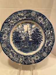 2 Liberty Blue Historic Colonial Scenes Independence Hall Dinner Plate England | eBay