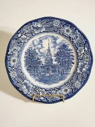 One (1) Vintage Liberty Blue 10” Staffordshire Independence Hall Dinner Plate | eBay
