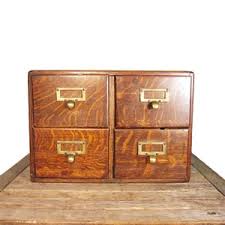 Vintage Library Card Catalog Drawers - Set of 4 Wood Cabinet - Rustic Wooden Four Drawer Box - Catalogue File Drawer Brass Hardware - Etsy