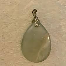 Green Stone Pendant with Silver Toned Loop Size 1 1/2 ...