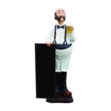 Life size waiter menu statue ornament in retro vintage styles