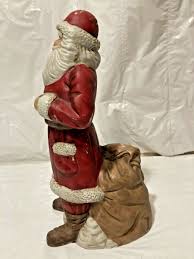 Vtg Xmas Standing Santa w Pipe, Teddy Bear & Gift/Toy Bag ...