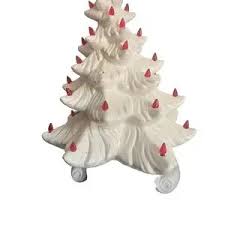 Holiday | Christmas Tree White 17 Inches Tall Width 11 Inches With Red Lights Preloved | Poshmark