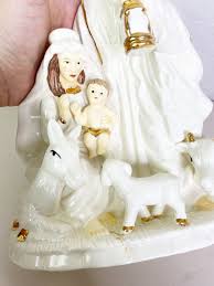 Ceramic 9" Tall Cream & Gold Jesus Nativity Scene Holiday ...