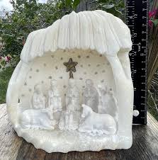 Christmas Nativity Hand Carved White Stone Baby Jesus Mary ...