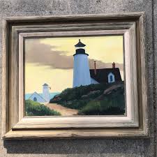 1970's Vintage Modernist Lighthouse Painting Vintage ...