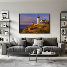 Maine Lighthouse Canvas Wall Art Print Coastal Cliff Sunset ...