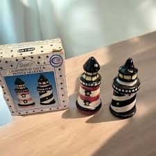 Lighthouse Salt Pepper Shakers Black White and Red White | eBay