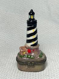 Light House Trinket Box Black/ White Spiral Hinged Lid Pill ...