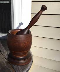Antique Early Prim Dark Wood Turned Mortar & Pestle Incised ...