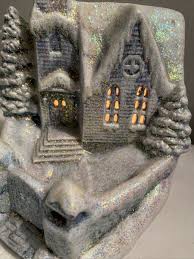 Vintage Ceramic Mold Light Up Winter Christmas Church Scene ...