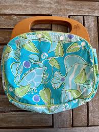 Lilly Pulitzer Bermuda Bag Crab Fish Purse Wood Handle Blue ...