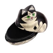 Hand-Painted Papier Mache Cat Decorative Box from India - Majestic Cat | NOVICA