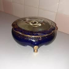 Limoges France Vintage Cobalt Blue Porcelain Footed Trinket/Jewelry Box CATS | eBay