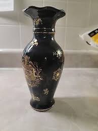 Black & Gold Vase Hand Painted | eBay
