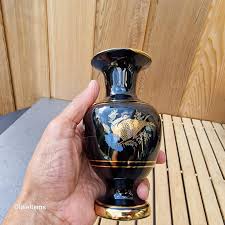 Vintage Greek Vase: Black & Beige Bird Design, Golden Plated ...