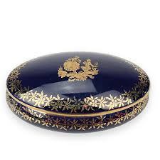 Vtg LIMOGES France Oval Cobalt Blue 22K Gold Lidded Trinket Box Courting Couple | eBay Australia