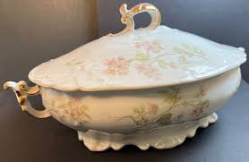 J. P. Jean Pouyat Limoges France Floral Sprays Cov. Oblong Vegetable Bowl Gild | eBay