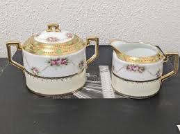 Nippon Hand-Painted Roses Gold Trim Sugar Bowl with Lid and Creamer Set/ stamp | eBay