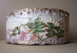 ANTIQUE FRUIT BOWL w FLOWERS GOLD RETICULATED RIM IMPERIAL ...