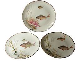 Set of Three Rosenthal Porcelain Plates Various Fish In ...