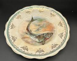 Sterling China USA Fish Plate 8.25 Inch Hand Painted Gold ...