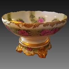 Large Limoges Hand Painted Punch Bowl Stand Set | eBay