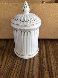 Enesco White Canister With Lid E-5826 Gold Tone Trim 6.5 ...