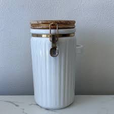 Kitchen | White Ceramic Canister With Wooden Lid | Poshmark