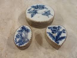 Oriental Copper pill / trinket box with hand painted porcelain ...