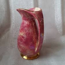 Vintage Pottery Luster Pink and Gold Water Jug Pitcher Ewer ...