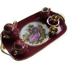 Miniature Limoges Pink and Gold 7 pc Courting Tea Set. For ...