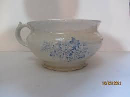 ANTIQUE CORNELL ENGLAND CHAMBER WASHING BOWL W/HANDLE BLUE TRANSFER FLOWERS | eBay