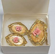 Vintage Gold Avon Victorian Rose Brooch Pin and Earring Set with Box | eBay