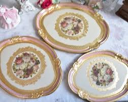 Hand Painted Tray Gold Pink, Italian Vintage Tray Gold, Oval Tray With Handles, Ornate Tray Tea, Decorative Tray Table, Vintage Tray Decor - Etsy