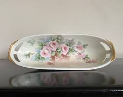 Vintage Oblong Porcelain Dish With Painted Pink Roses ...