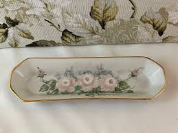 Wagenman Porcelain Celery Dish Pink Floral W Gold Trim ...