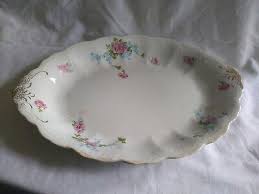 DRESDEN Serving Platter 13" Pink Roses Blue Flowers Semi ...