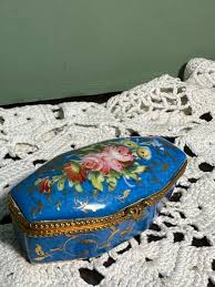 France Limoges Porcelain BOX Patch Purse Dresser Powder Jewelry Painted Florals Enamel Flowers Signed - Etsy