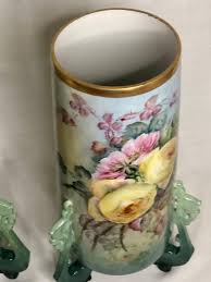 Pair of Large William Guerin Limoges Hand Painted Vases with Roses and Peonies at 1stDibs