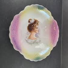 Portrait of Woman Serving Bowl Embossed Designed Scalloped ...