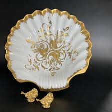 Limoge Porcelaine de France White W/Gold ROSES 10" Clam ...